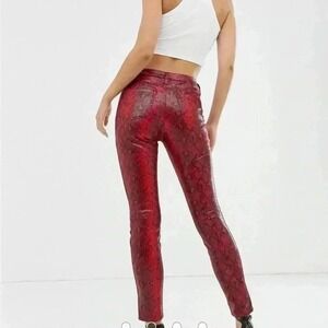 NEW BLANKNYC Mid Rise‎ Skinny US 31 Red Faux Leather Snakeskin Pants Bond